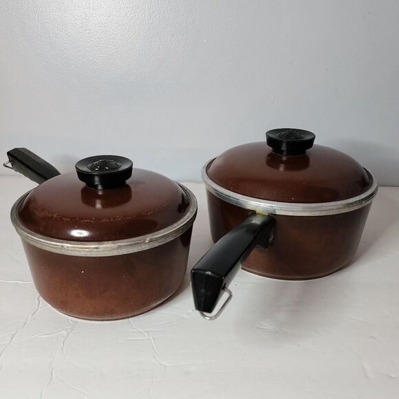 Vintage Club pans brown mod century modern with lids - Picture 1 of 12